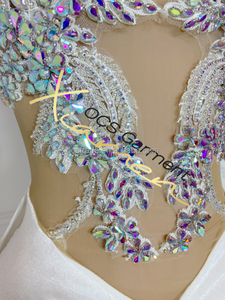 MF Stock Women Summer Sleeveless White Feather Crystal Empire Waist Mini Sexy Bodycon Breathable Jersey Club <b>Dress</b> Velvet - Product Image 6