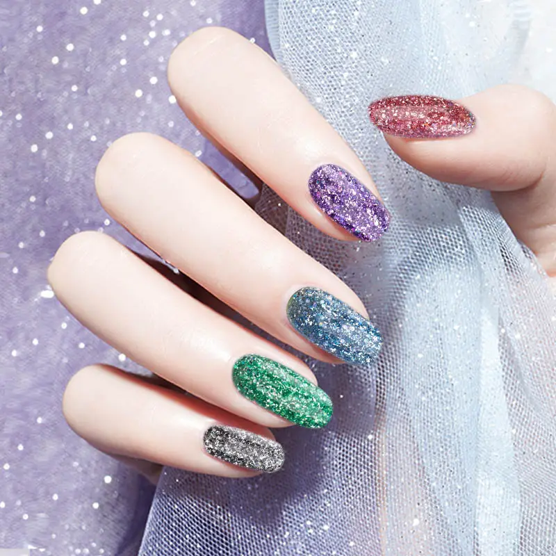 Dz Nails Color Foil Chrome Gel Polish High Glitter Confetti Sequins Diamond Glitter Disco Reflective Gel Nail Polish