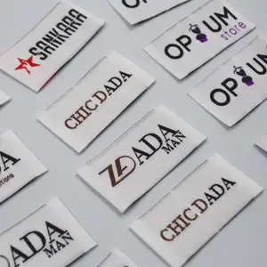 Fábrica direta custom made roupas tags marca logotipo cetim personalizado design vestuário etiquetas etiquetas tecidas