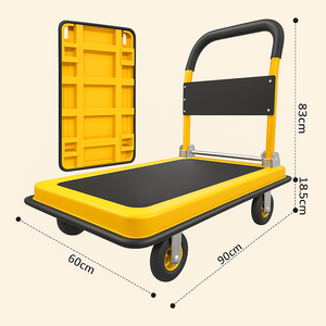 थोक स्टील प्लेटफॉर्म ट्रॉली 500 किलोग्राम फोल्डिंग हैंड कार्ट औद्योगिक चार पहिया भारी शुल्क परिवहन ट्रक - Product Image 4