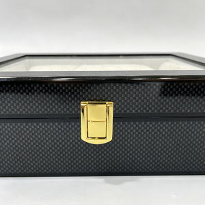 Luxury Carbon Fiber Wooden <b>Watch</b> Organizer Box 10 Compartments Glass Cover Velvet Interior <b>Watch</b> Storage <b>Case</b> For Business - Product Image 6