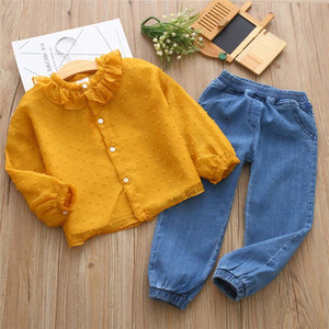 Nuovo Stile Moda Europea Abbigliamento Bambina per il Ringraziamento - Completo Camicia e Jeans per Bambini - Product Image 4