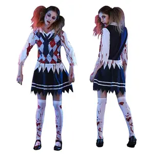 Nuevo diseño adulto sangre fantasma estudiante disfraz Halloween Cosplay uniforme con Top Bloody School Girl traje