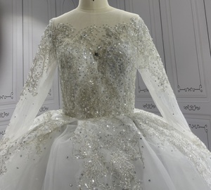 Robe de mariée de bal à manches longues, magnifique, de style arabe, avec appliques de dentelle africaine algérienne et cristaux - Product Image 3