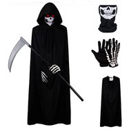Ensemble de cape noire de la mort pour Halloween, costume de la mort avec faucille pour homme adulte, accessoires de déguisement
