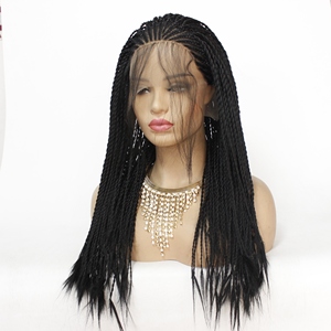Perruques tressées cornrow bon marché nuage court 9 nuage 9 dentelle suisse, perruque tresses au crochet bouclée ondulation profonde avec deux tresses freetress français - Product Image 4
