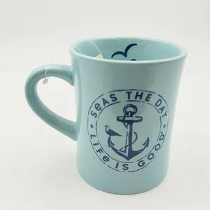 Cuộc sống là tốt Neo cà phê Mug màu xanh thuyền buồm theo chủ đề quà tặng-vài Mug Set