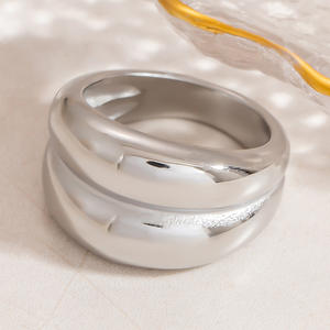 Stainless Steel <b>Ring</b> <b>Plain</b> Band Wave Geometry Polished Surface Unisex Wedding Jewelry - Product Image 1