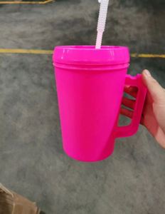 Custom logo Double Wall pp <b>Plastic</b> 22oz 34oz Solid Color Trucker Mug with Handle Insulated Trendy Large Capacity Mega Tumbler - Product Image 4