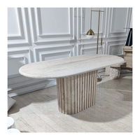 Table à manger personnalisée style européen wabi-sabi travertin table à manger design colonne romaine ovale haut de gamme table à manger ovale