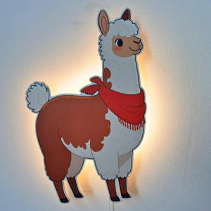 Decoración de pared de madera de Alpaca, luz de pared LED para guardería, interruptor de cable de tracción con pilas <span class=keywords><strong>AA</strong></span>, luz nocturna de diseño Animal para niños - Product Image 3