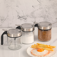 Ensemble de pots à épices en verre pour cuisine moderne de 300 ml avec couvercle et cuillère en acier inoxydable pour le stockage du sel, du sucre et des assaisonnements