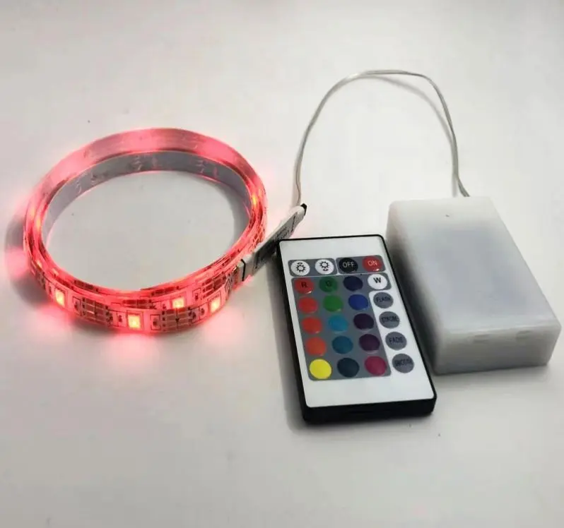 Battery Powered LED Strip Light Kit 1meter RGB Light Strip 5050SMD 30LEDs IP65 Waterproof with 17keys RF Remote Controller