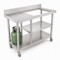 Plan de travail en acier inoxydable à trois niveaux, table d'opération pour cuisine commerciale, table de travail pour cuisine professionnelle, assemblée et emballée avec roulettes
