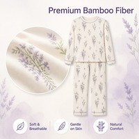 Ensemble de vêtements de détente pour femmes en viscose de bambou à 93% et élasthanne à 7%, imprimé personnalisé, motif floral lavande, manches longues, doux, respirant, deux pièces, OEM ODM