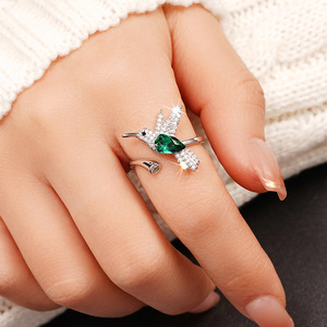 Anillo Abierto Ajustable con Colibrí Colorido para Mujer, Joyería Creativa y Moderna para el Dedo - Product Image 2
