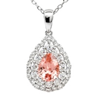 Joyería UM, Colgante Original de Plata 925 Chapada en Oro de 18K con Gema Padparadscha Cultivada en Laboratorio en Forma de Pera, Certificado NGTC