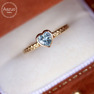 Aazuo Joyería auténtica de oro rosa macizo de 18 quilates con diamantes reales y aguamarina natural en forma de corazón, regalo para niñas, cumpleaños, uso diario - Product Image 1