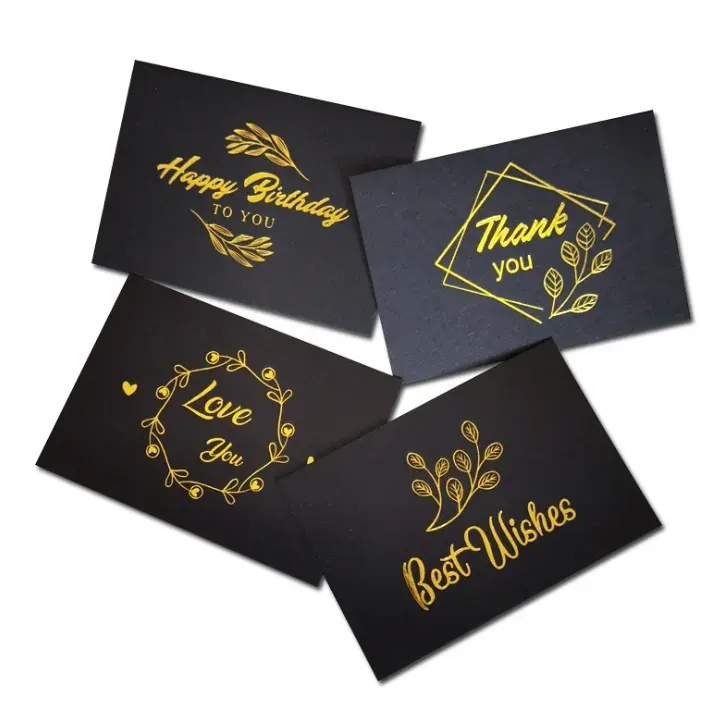 Großhandel günstig Schnelle Produktion kundenspezifisches beschichtetes Papier Druck Goldfolie Logo Papiergeschäft Danke Karte mit LOGO