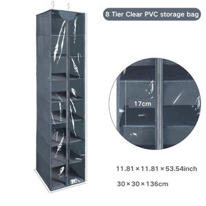 8-Tier Clear PVC Foldable Closet Organizer Portable <b>Wardrobes</b> With Zipper for Sweater Shoe Storage Hanging Cover Clothing Items - Product Image 2