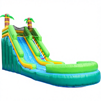 Toboggan aquatique gonflable commercial à double piste avec piscine à éclaboussures et structure de saut d'aventure pour enfants, pour la location événementielle