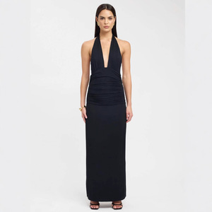 Abito <span class=keywords><strong>lungo</strong></span> da donna in <span class=keywords><strong>maglia</strong></span> a collo a V profondo senza maniche, a vita alta, aderente, sexy, senza schienale, modello avvolgente, Primavera 2026 - 3570 - Product Image 3