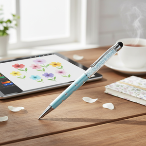 Penna Stilo in Alluminio con Design Floreale Azzurro - Product Image 3