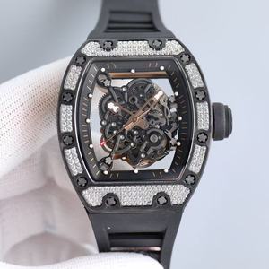 Montre mécanique <span class=keywords><strong>de</strong></span> luxe pour homme, forme <span class=keywords><strong>tonneau</strong></span>, avec cadran ajouré et lunette incrustée <span class=keywords><strong>de</strong></span> diamants, design tendance, décontractée, avec éclairage nocturne - Product Image 3