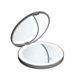 Nuevo 2023 redondo Compacto personalizado tocador maquillaje espejo de pestañas con luces Led espejo de mesa cosmético negro espejo accesorios plata