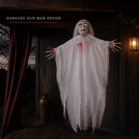 SIPKLR 35.4" Hantu Gantung Menyeramkan Berjubah Putih dengan Wajah dan Tangan Berdarah untuk Dekorasi Pesta Halloween di Halaman