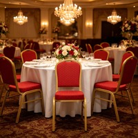 Chaise d'événement empilable en gros pour usage commercial, revêtement en tissu, certifiée ISO9001, chaise de banquet d'hôtel avec pieds en métal