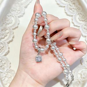 Manta Rose Pearl Necklace AAA Grade White Pearls Sugar Cube Pendant Elegant Daily Wear Collarbone Chain - Product Image 1