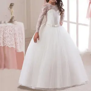 結婚式の女の子のパーティー聖体拝領ドレスのためのロマンチックなレースのふくらんでいるレースのフラワーガールのドレス