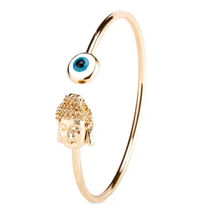 Wholesale Custom Gold Tone Enamel Evil Eye Buddha Fashion Cuff Bangle Bracelets Jewelry