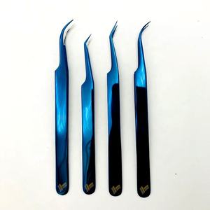 Pinzas de pestañas de precisión puntiagudas azules de Plasma profesionales Extensión de pestañas de acero inoxidable japonés con logotipo personalizado de alta calidad - Product Image 3