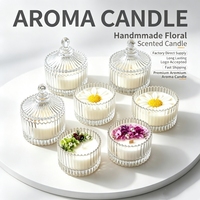 Bougie parfumée en verre côtelé avec couvercle, faite à la main, fleurs séchées, cire de soja, bougie aromatique pour cadeau de mariage, logo personnalisé accepté