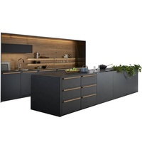 CBMmart Armoires de cuisine de luxe modernes en MDF laqué gris mat et brillant, avec évier de cuisine en acier sur mesure, robinet et charnières en bois