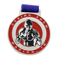 Médaille de sport 3D personnalisée sur mesure pour la boxe, en alliage de zinc, émail souple, plaqué argent, pour tournoi, récompense de finisseur