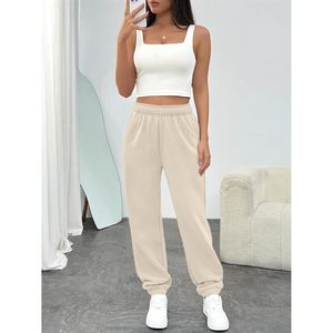 Pantalones deportivos de mujer de cintura alta, de forro polar, con bolsillos, longitud regular, cómodos para estar en casa, para invierno y otoño, ropa deportiva. - Product Image 6