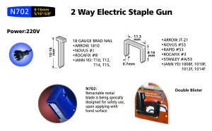 N702 TUV/GS, CE Certificated 220V 8(5/16")-16mm(5/8") 2 in 1 Heavy Duty Electric Staple Gun - Product Image 4