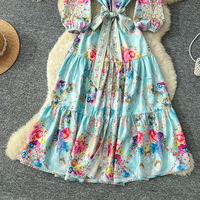 Robe longue décontractée pour femme WIWT, élégante, à imprimé floral, coupe trapèze, col montant, manches bouffantes, ceinturée, à volants, pour le quotidien et les vacances