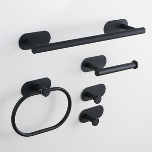 Stainless Steel Bathroom Set 4-Piece Matte Black Wall-Mounted <b>Towel</b> Rack Shelf Organizer Minimalist Design - Product Image 2