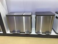 Contenedor de Reciclaje para Cocina de Acero Inoxidable de 18L+18L con Doble Compartimiento, Ecológico, con Pedal, Tipo de Presión con Tapa Abierta