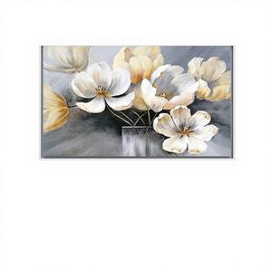 Impresión en lienzo de flores abstractas elegantes, arte floral moderno de estilo Art Déco, panel colgante para pared, enmarcado transparente - Product Image 1