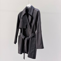 Manteau trench en cuir d'agneau de qualité supérieure pour femme, coupe ample, double boutonnage, revers larges, ceinture, poches originales