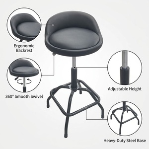 Silla <span class=keywords><strong>de</strong></span> Barra Industrial <span class=keywords><strong>de</strong></span> Cuero Resistente, Base <span class=keywords><strong>de</strong></span> Metal, <span class=keywords><strong>Taburete</strong></span> <span class=keywords><strong>de</strong></span> <span class=keywords><strong>Trabajo</strong></span> Ergonómico Giratorio <span class=keywords><strong>con</strong></span> Marco <span class=keywords><strong>de</strong></span> Acero Ajustable para Taller o Clínica - Product Image 1