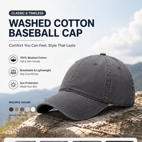 Casquette de baseball unisexe 5/6 panneaux en sergé lavé couleur unie, 100% coton, à visière incurvée, dessus souple élargi et approfondi, style sportif estival