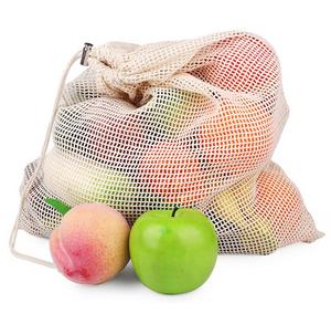 Reusable Fruit and Vegetable organic cotton produce bag set eco friendly mesh produce bags