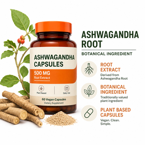 Capsules d'Ashwagandha biologique de haute qualité 500 mg Premium Ksm-66, 60 unités, soutien immunitaire, gestion de l'énergie, soutien du sommeil, pour adultes - Product Image 5