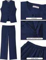 Ensemble tailleur décontracté 2 pièces Luvamia pour femme : Gilet blazer sans manches en velours anti-rides à col rond et pantalon taille haute élastique